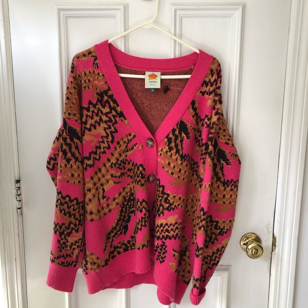Farm Rio Women's Pink Croco Knit Cardigan XS